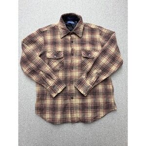 Vintage Windbreaker Shirt Jacket Mens Medium Beige Plaid Wool Quilted Workwear